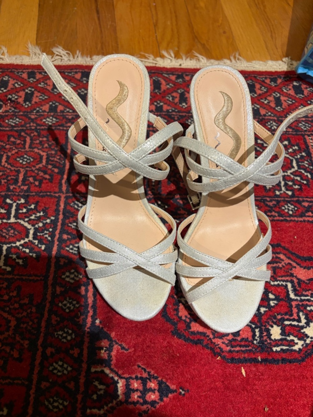 Nina Silver Strappy Crossband Heeled Sandals